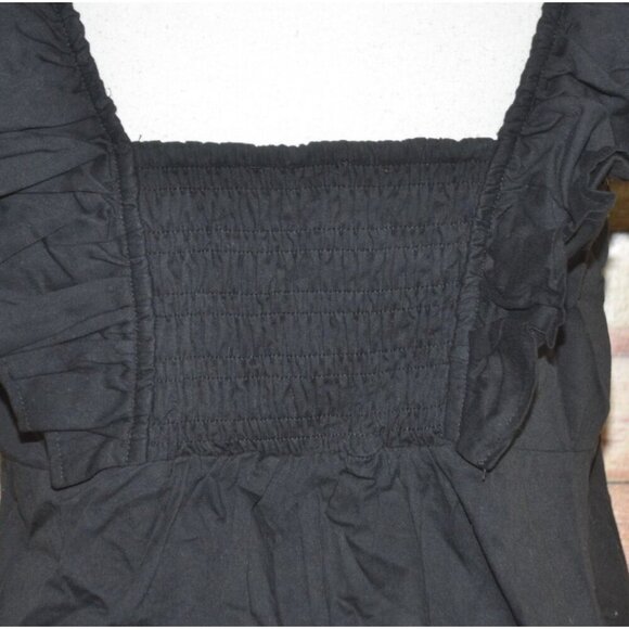 Ee:some Ladies Black Cropped Blouse Top Size L Cotton Square Neck Smocked Casual - Picture 6 of 9